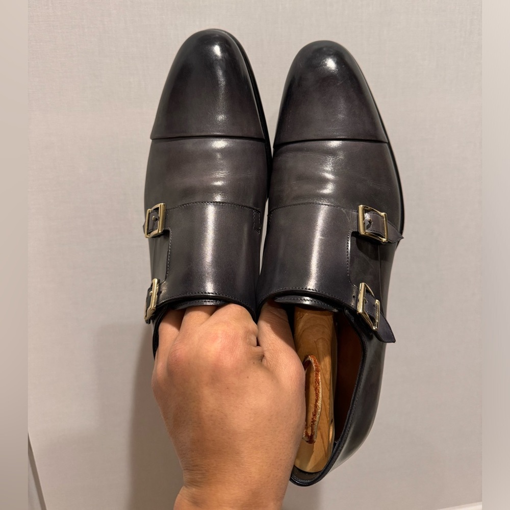 Santoni double buckle in Grey lightly worn size 9 fits a 10